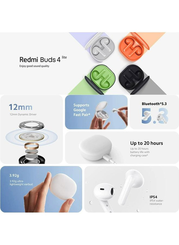 Redmi Wireless In-Ear Noise Cancelling Earbud, M2231E1, White