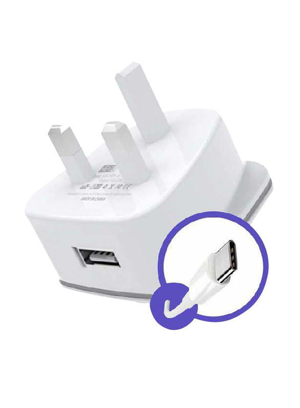 Heatz ZAT07 Single Port Adapter Wall Charger, 2.2A with USB Type-C to USB Charge Cable, White