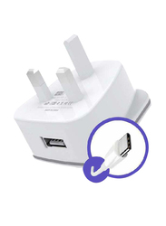 Heatz ZAT07 Single Port Adapter Wall Charger, 2.2A with USB Type-C to USB Charge Cable, White
