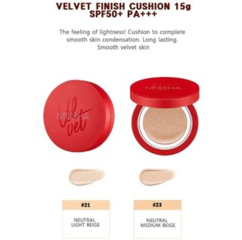 MISSHA Velvet Finish Cushion SPF50+/PA+++ 15g, 1pc #21 NEUTRAL LIGHT BEIGE