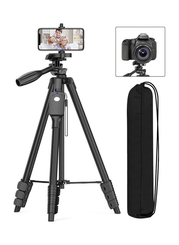 XXZU Professional Aluminium Portable Tripod Stand with Phone Tripod Mount for Phone/Camera/Projector/DSLR/SLR, Black