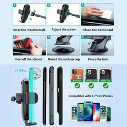 Amroah Auto Hands Free 360 Rotatable Car Phone Clip Holder Universal Mobile Stand for Smartphone Apple iPhone Pro, Black
