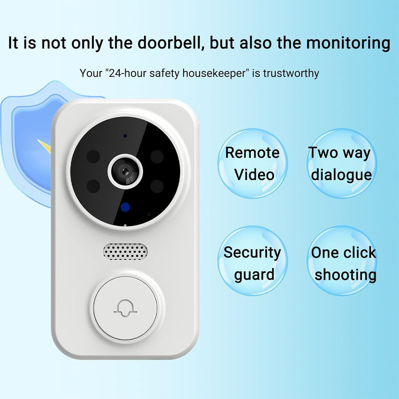 Wireless Remote Smart Video Doorbell Camera with Wide Viewing Angle & HD Night Vision, White