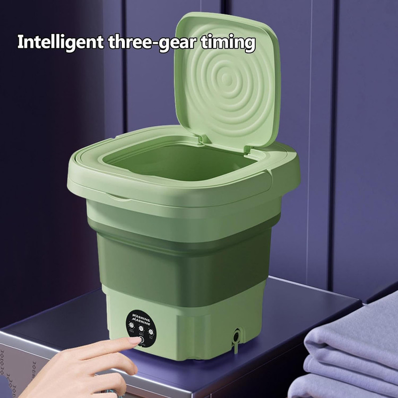 Ultrasonic Automatic Mini Folding Washing Machine, Green