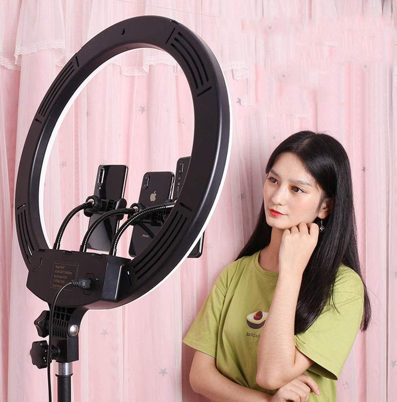 Shopdeal 18in Ring Light with Tripod Stand for Selfie Makeup Live Stream and YouTube Video Dimmable LED Camera, Black