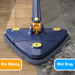 360 Degree Rotatable Adjustable Cleaning Mop Extendable Triangle Mop with Long Handle Hand Twist Quick Dry Mop, Blue