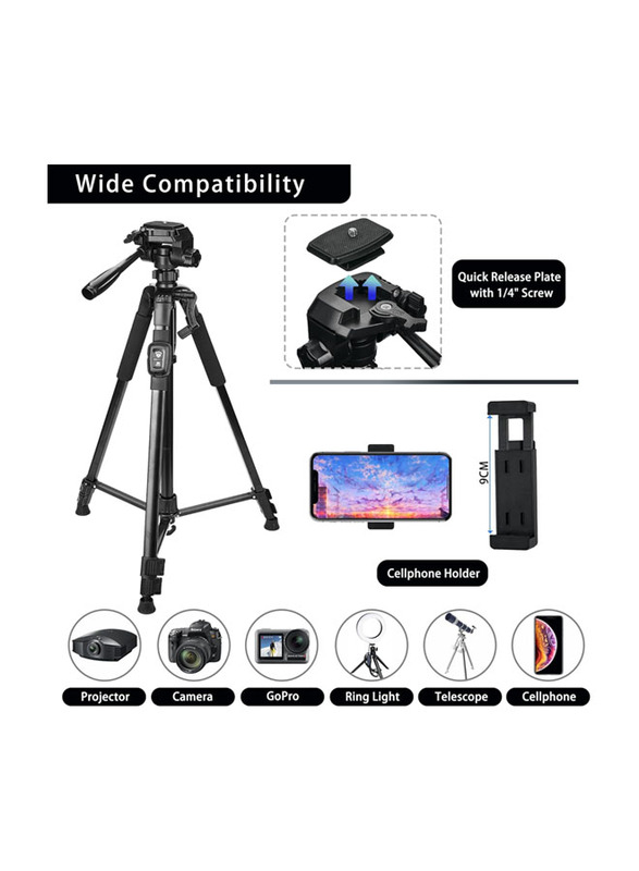 Supecaty Flexible Tripod Remote & Phone Holder & Carry Bag 168CM 360° Extendable Camera Stand for Apple iPhone DSLR Projector Ring Lights GoPro for Video Recording, Black