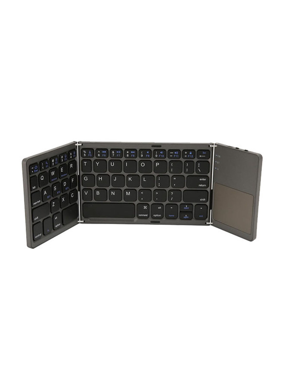 Folding Bluetooth Wireless English Touchpad Keyboard that Charges via USB for Laptops/Tablets and Phones, Black