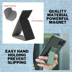 Magnetic holder Foldable Leather Finger Horizontal Vertical Mount Universal Cell Phone Grip and Stand for Smartphone/Tablets Other Devices, Blue