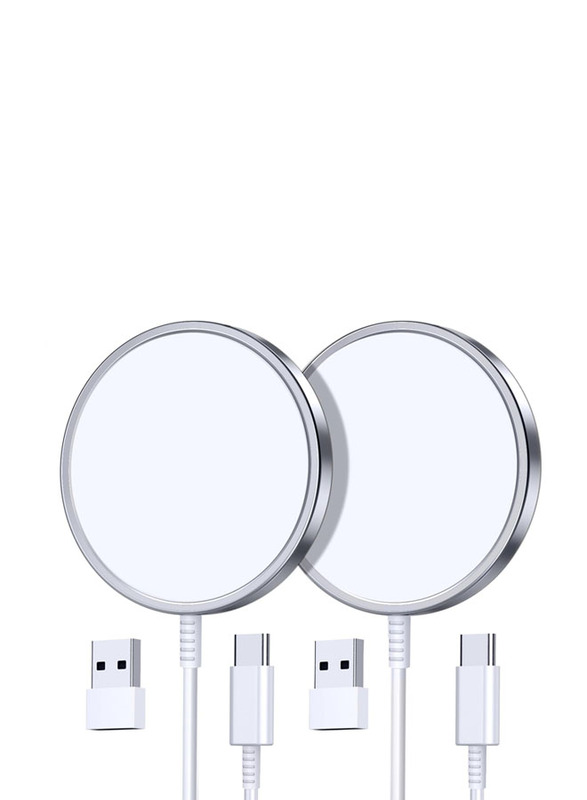 2 Piece Magnetic Wireless Charger Mag-Safe Charger for iPhone 14/13/12 Series/Air Pods 3/2/Pro, White