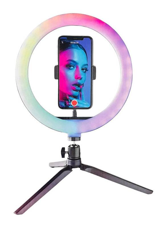 WoW HomeStore Desktop LED RING Light With 15 RGB Colour Modes On Stand With 360 Rotation, White