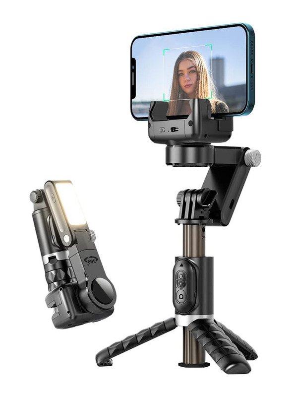Gimbal Stabilizer 3 Axis Selfie Stick Tripod with Face Tracking and Auto Balance 360° Rotation Extendable Selfie Stick and Tripod for Smartphone And Apple iPhone/Android, Black