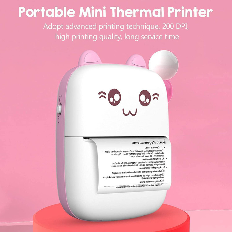Portable Mini Pocket Printer But Thermal Printer With Thermal Printing Paper USB Cable For Note Photo Web Document Printing, Pink