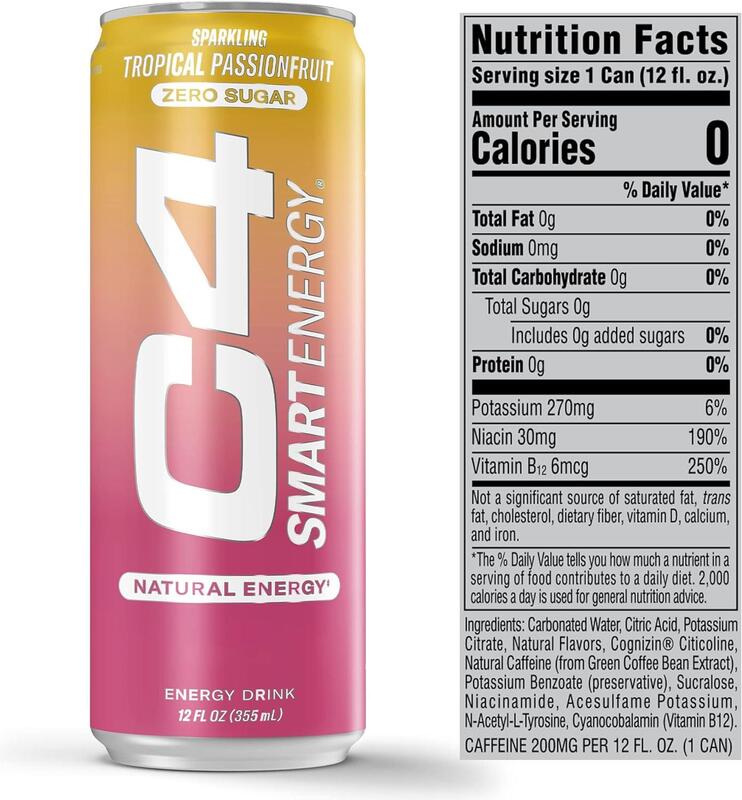 Cellucor C4 Smart Energy, Tropical Passionfruit, Pre Workout Energy, 355ml, tropical Passion Fruit, Pack of 12