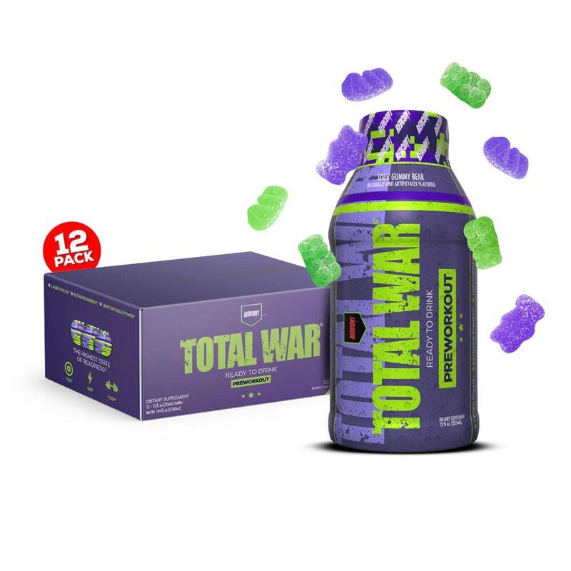 Redcon1 Total War Pre Workout Drink, 355ml, Sour Gummy Bear, Pack of 12