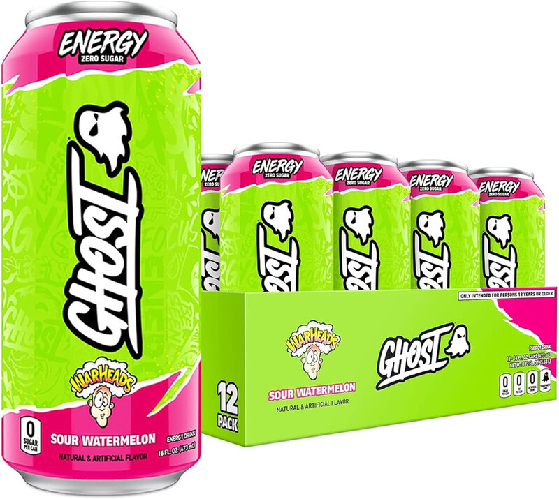 Ghost Energy Zero Sugar RTD, Sour Watermelon Flavor, 473ml Pack of 12