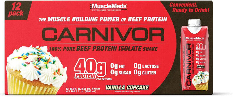 

MUSCLEMEDS Carnivor RTD Pure Beef Protein Isolate Shake Vanilla Cupcake 500ml Pack of 12