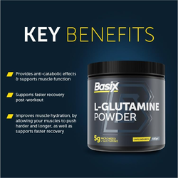 Basix L-Glutamine Powder 300g, Unflavored 60 Serving