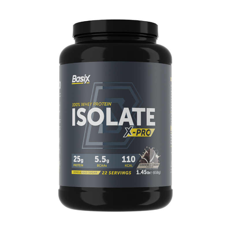 

Basix 100% Whey Protein Isolate X-Pro, 658g, Cookies And Cream Flavor, 22 Serving