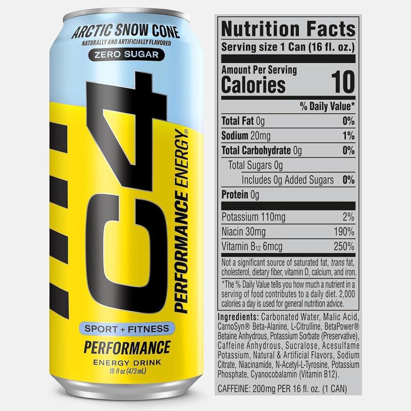 Cellucor C4 Energy, Zero Sugar, Pre Workout Drink, 473ml, Arctic Snow Cone, Pack of 12