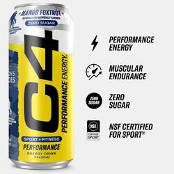 Cellucor C4 Energy, Zero Sugar, Pre Workout Drink, 473ml, Mango Foxtrot, Pack of 12