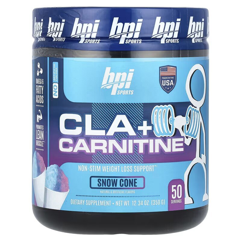 BPI Sports CLA + كارنيتين 350 جم نكهة مخروط الثلج 50 حصة