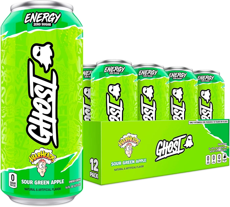 Ghost Energy Drink Green Apple Flavor, 473ml x12