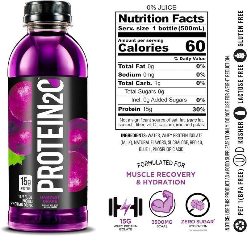 Protein2o, 15g Whey Protein Infused Water Plus Energy, Harvest Grape, 500ml