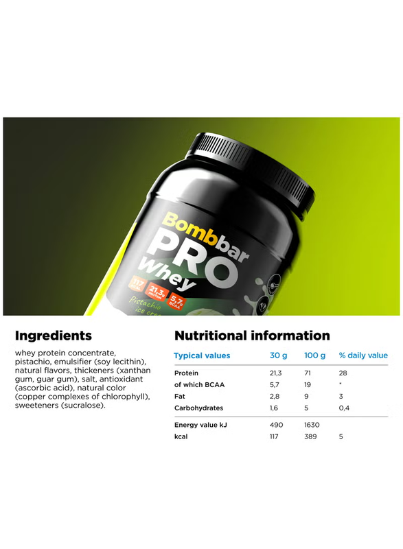 Bombbar Pro Whey 900g, Pistachio Ice cream 30 Serving