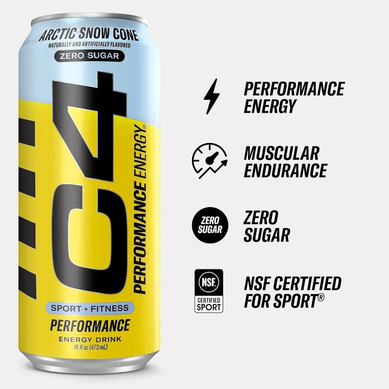 Cellucor C4 Energy, Zero Sugar, Pre Workout Drink, 473ml, Arctic Snow Cone, Pack of 12