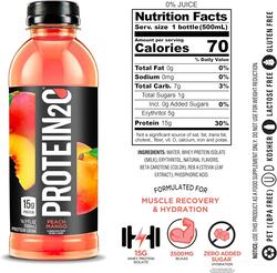 Protein2o, 15g Whey Protein Infused Water Plus Energy, Peach Mango, 500ml, Pack of 12