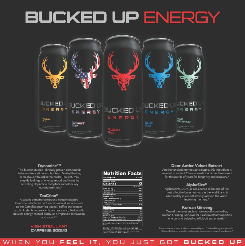 Bucked Up RTD Energy Drink Blood Raz 473ml Pack of 12