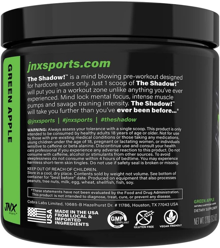 JNX Sports The Shadow Pre-workout 270g, Green Apple Flavor, 30 Serving