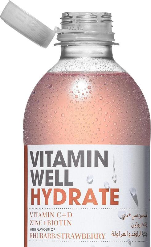 Vitamin Well Hydrate, Rhubarb/Strawberry, Vitamin C + D Zinc + Biotin, 500ml, Pack of 12