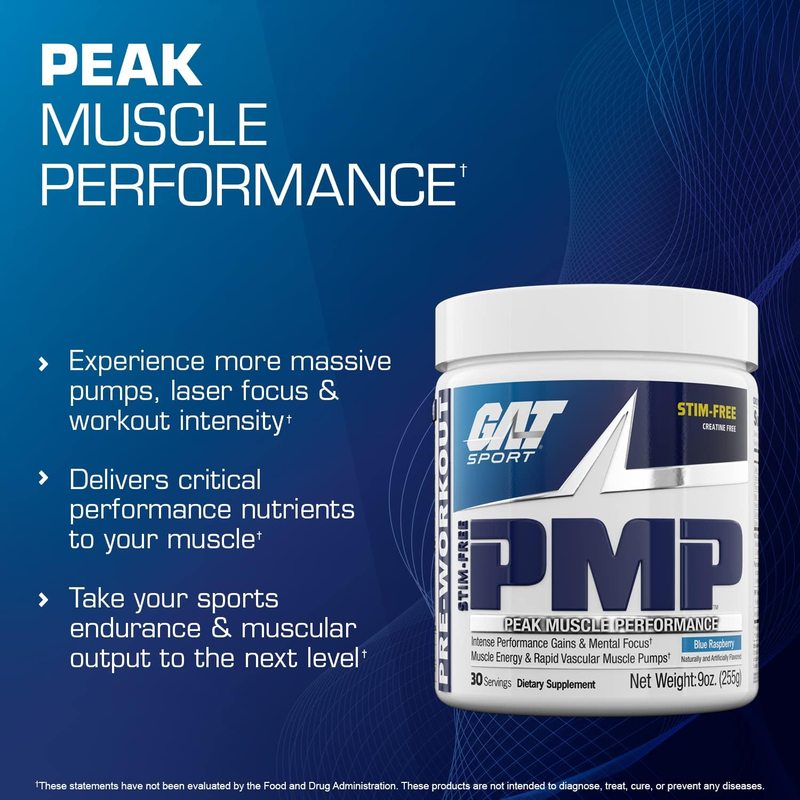 GAT Sport Stim Free PMP, 255g, Blue Raspberry Flavor, 30 Serving