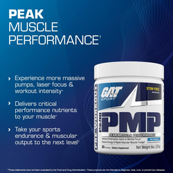 GAT Sport Stim Free PMP, 255g, Blue Raspberry Flavor, 30 Serving