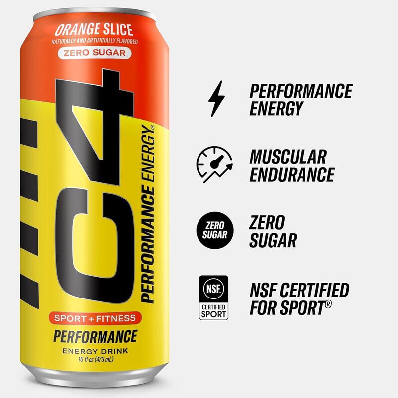 Cellucor C4 Energy, Zero Sugar, Pre Workout Drink, 473ml, Orange Slice, Pack of 12