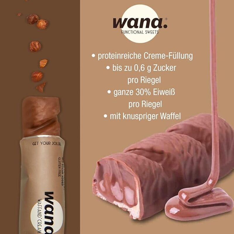 Wana Waffand Cream Protein Bar Cocoa with Gianduja Flavor Cream 43g Pack of 12