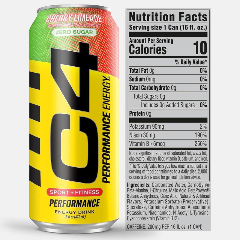 Cellucor C4 Energy, Zero Sugar, Pre Workout Drink, Cherry Limeade, 473ml