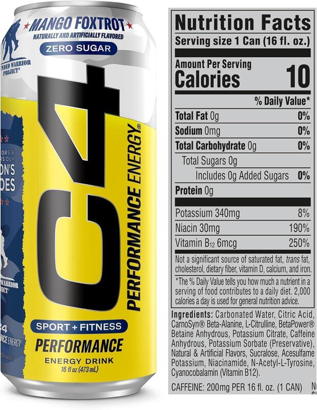 Cellucor C4 Energy, Zero Sugar, Pre Workout Drink, 473ml, Mango Foxtrot, Pack of 12