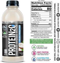 Protein2o, 15g Whey Protein Infused Water Plus Energy, Tropical Coconut, 500ml, Pack of 12