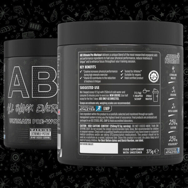 Applied Nutrition ABE Ultimate Pre-Workout 375g, Icy Blue Razz Flavor, 30 servings