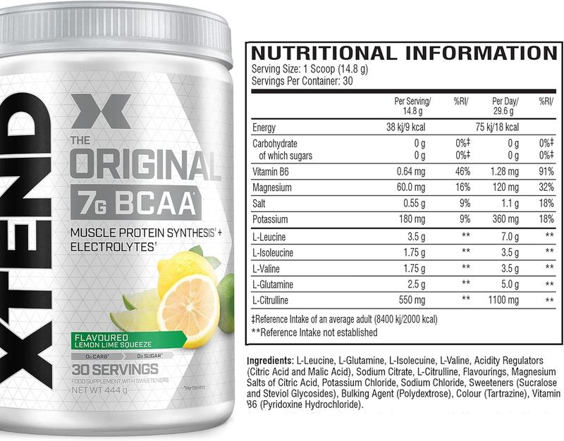 Xtend Original 7g BCAA 444g, Lemon Lime Squeeze Flavor, 30 Serving