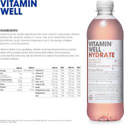 Vitamin Well Hydrate, Rhubarb/Strawberry, Vitamin C + D Zinc + Biotin, 500ml, Pack of 12