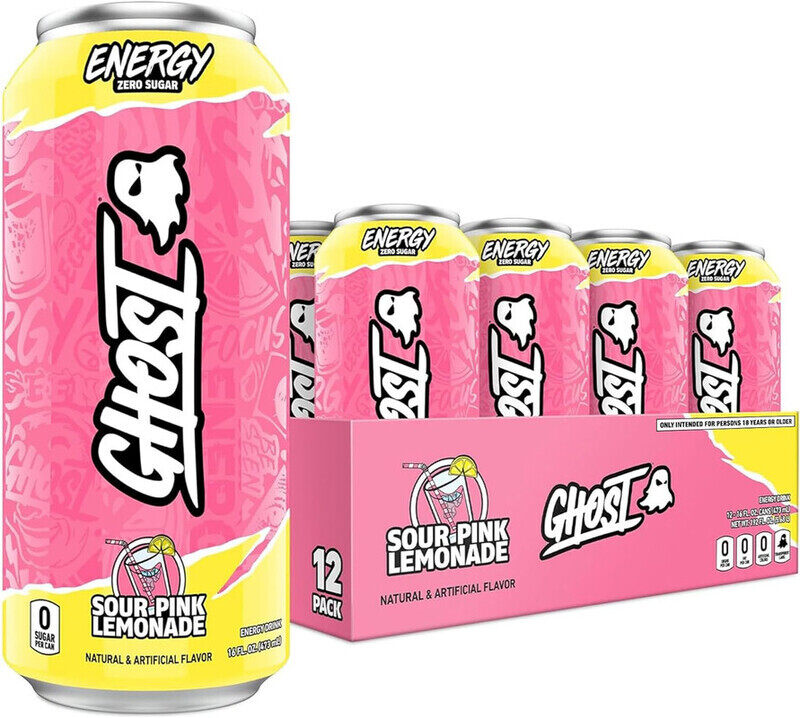 

Ghost Energy Zero Sugar RTD, Sour Pink Lemonade Flavor, 473ml Pack of 12
