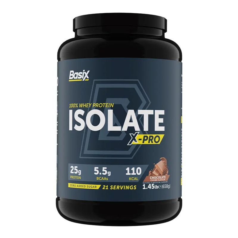 

Basix 100% Whey Protein Isolate X-Pro, 658g, Chocolate Chunk Flavor, 22 Serving