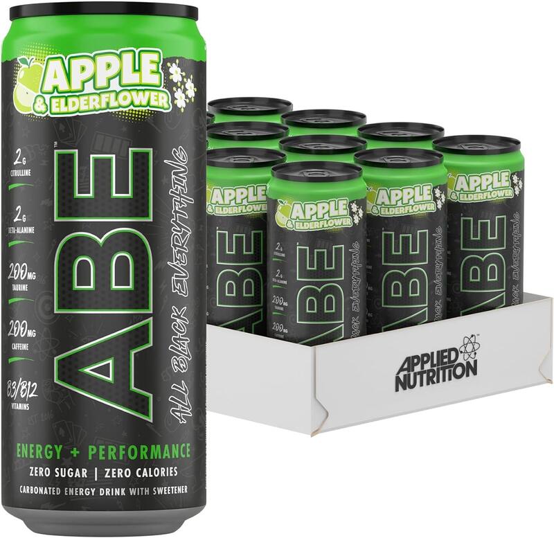 Applied Nutrition ABE Energy Drinks: Zero Sugar, Zero Calories, Apple & Elderflower Flavor - Pack of 12 (330ml)