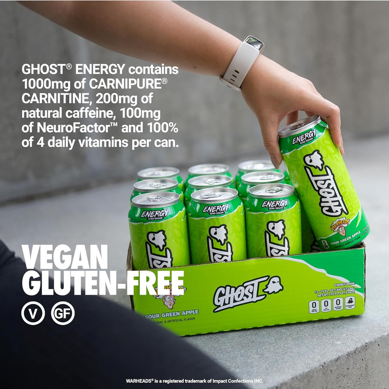 Ghost Energy Drink Green Apple Flavor, 473ml x12