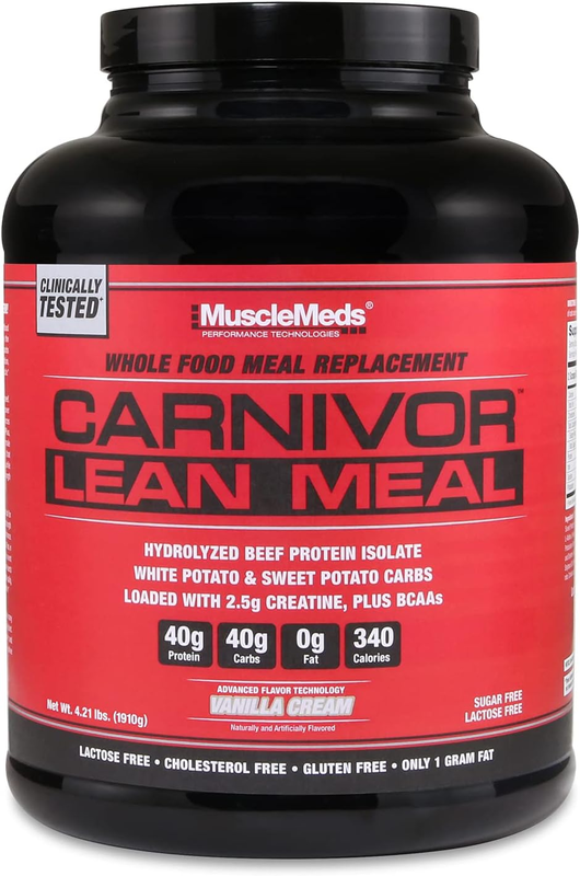 

MuscleMeds Carnivor Lean Meal, Hydrolyzed Beef Protein Isolate, 1910g, Vanilla Cream Flavor, 30 Serving