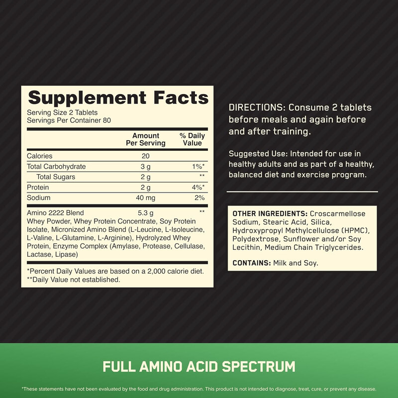 Superior Amino 2222 Tablets, Complete Essential Amino Acids, EAAs to Maintain Muscle Tissue - 160 Tablets